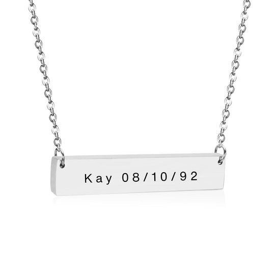 Horizontal Bar Engravable Stainless Steel Necklace