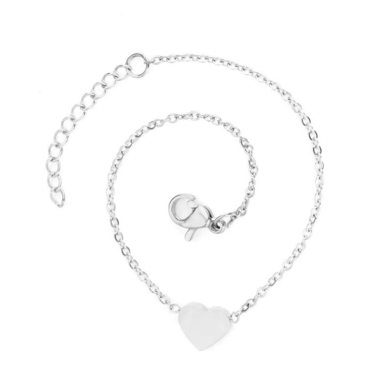 A bold close-up of the Stainless Steel Engravable Heart Bracelet on a clean white background, highlighting its sleek design and engravable 12x10mm heart charm.