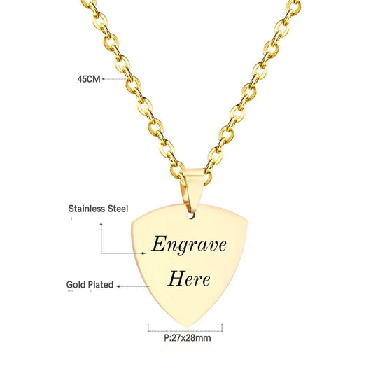 Engravable Shield Necklace 18K Gold-Plated Stainless Steel