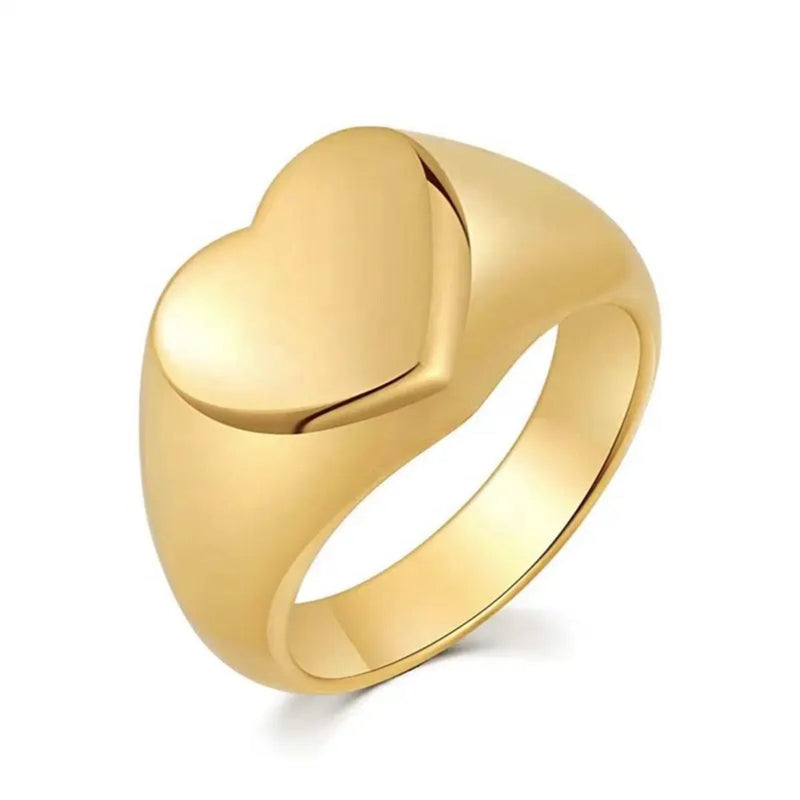 Engravable Heart Signet Ring 18K Gold-Plated Stainless Steel