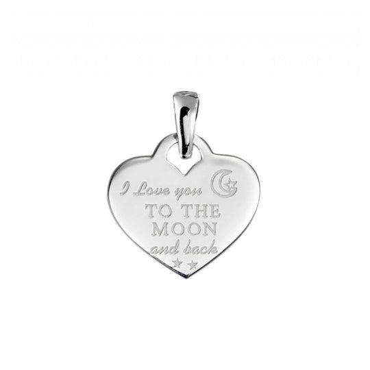 Sterling Silver Heart Pendant with Engraved ‘I Love You to the Moon and Back’