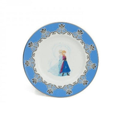 Beautiful handmade and hand decorated fine bone china plate feature sisters Anna and Elsa in the centre of this magical Sisters Forever 6" plate with platinum trim. Don't let this go! Available from Jewels of St Leon Australia.