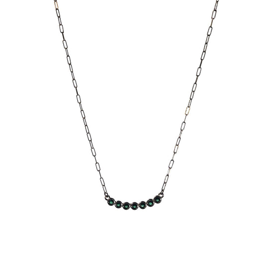 Green CZ Curved Bar Sterling Silver Necklace