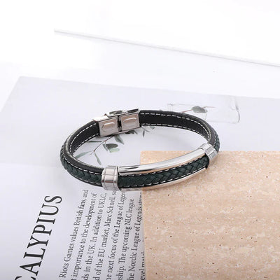 Men's Leather Bracelet with Stainless Detail