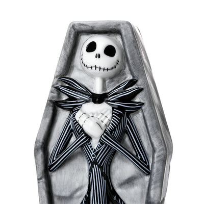 Close-up of Jack Skellington’s face inside grey coffin – Nightmare Before Christmas fine bone china figurine