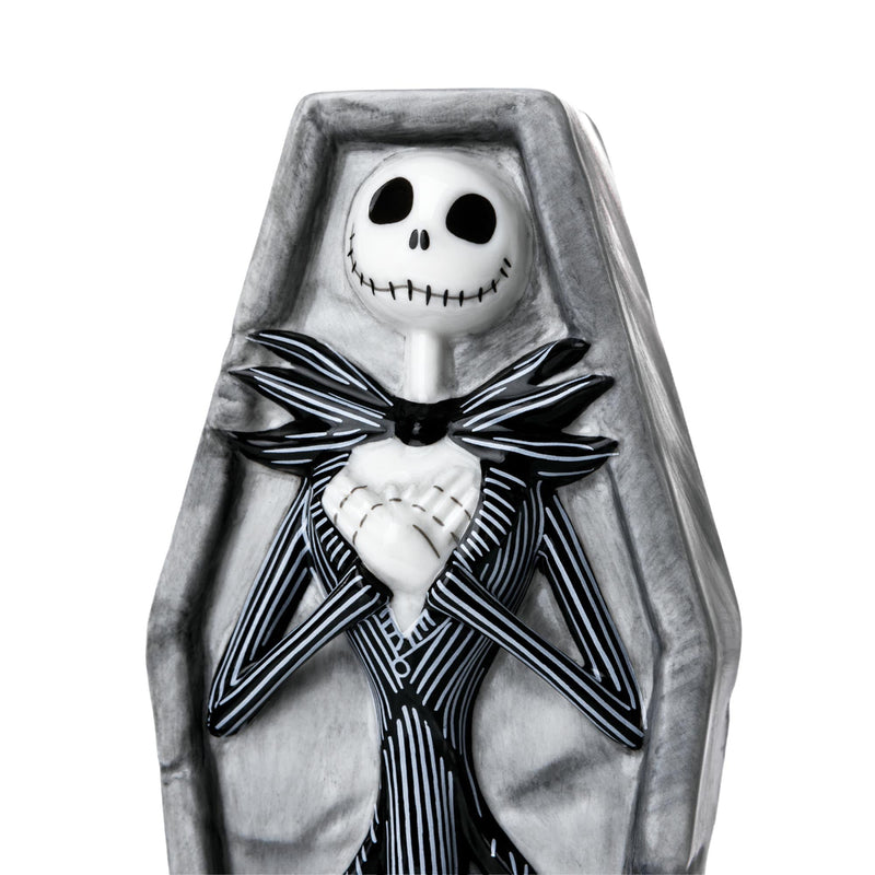 Close-up of Jack Skellington’s face inside grey coffin – Nightmare Before Christmas fine bone china figurine