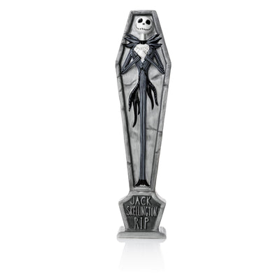 Full front view of Jack Skellington Coffin Figurine with ‘RIP’ inscription – fine bone china Disney collectible