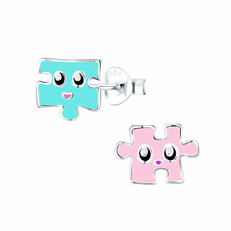 Kids Puzzle Pieces Sterling Silver Stud Earrings