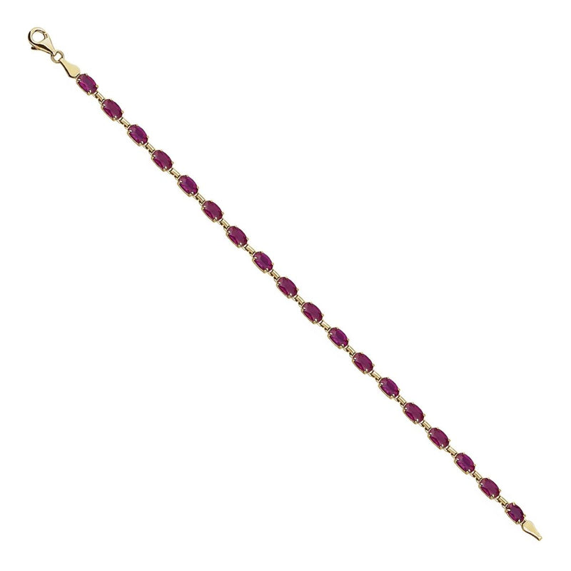 Introducing our stunning Lab-Created Ruby 18cm Bracelet, an affordable and luxurious addition to any jewellery collection. Crafted in exquisite 14kt yellow gold, this bracelet showcases the rich hues of July&