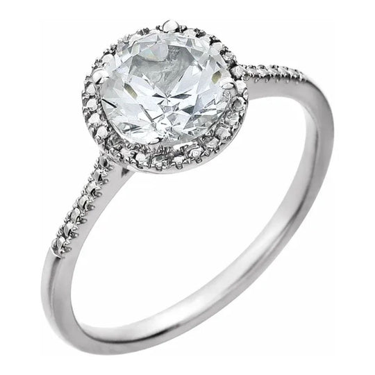 Created White Sapphire and Diamond Halo Style Ring in Sterling Silver