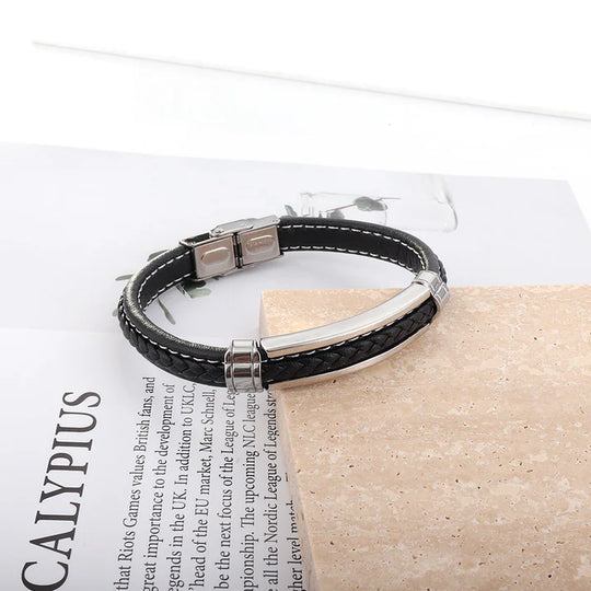 Men's Leather Bracelet with Stainless Detail