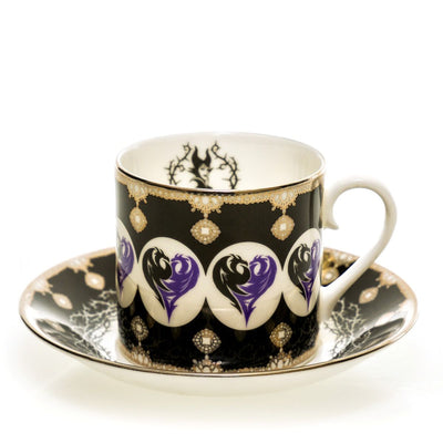 The Mistress of all Evil - Malefiecent Tea & Saucer Set - Handmade Fine Bone China, hand decorated and trimmed with 22K gold, perfect gift for a friends, fan of Disney Villains or Sleeping Beauty. Shop Now at Jewels of St Leon
