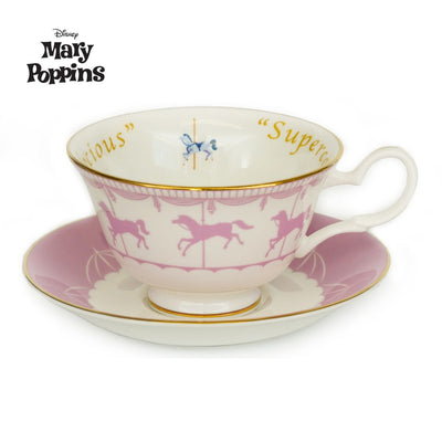 Relive the magic of Disney's Mary Poppins with this exclusive Practically and Super Cup and Saucer Set. The set is a tribute to the 1964 Mary Poppins movie and features two elegant designs. The Super Cup and Saucer Set feature the iconic Carousel scene, elegantly trimmed in 22K gold.