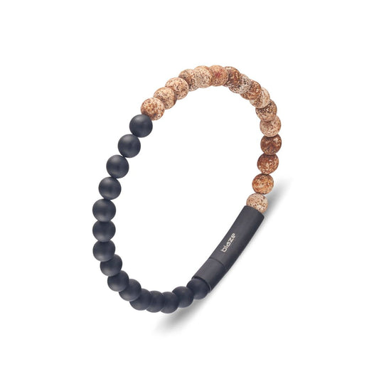 Blaze Men’s Matte Brown and Black Onyx Bead Bracelet with Stainless Steel Clasp