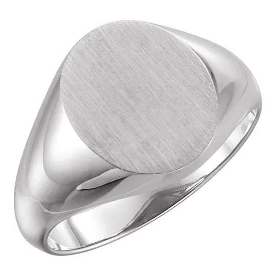 Men's Signet Ring 14x12mm Oval with Laser Engraving in Sterling Silver