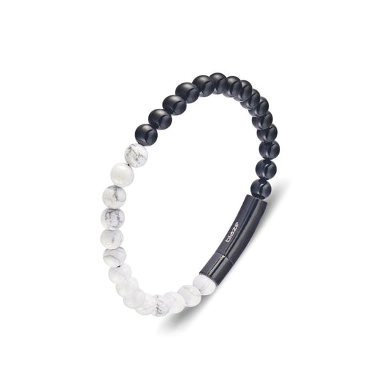 Blaze Men’s White and Black Bead Bracelet with Stainless Steel Clasp