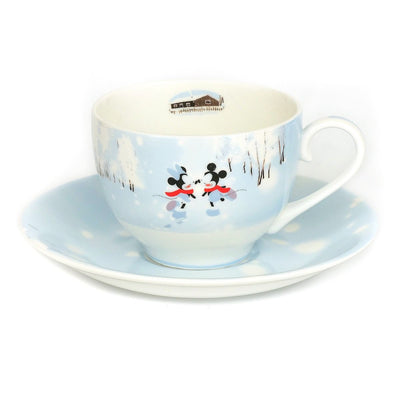English Ladies Mickey and Minnie Winter Cup and Saucer Set – fine bone china with snowy skating scene.