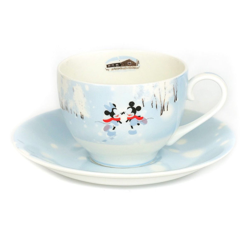 English Ladies Mickey and Minnie Winter Cup and Saucer Set – fine bone china with snowy skating scene.