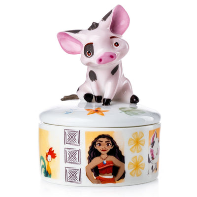 If you're a fan of Disney's Moana, then you'll love the Pua Mini Treasure Box! This beautiful trinket box is handmade and decorated using fine bone china, making it a genuinely collectable piece. The box is adorned with imagery of Pua and Moana throughout, making it a must-have for any Disney enthusiast.