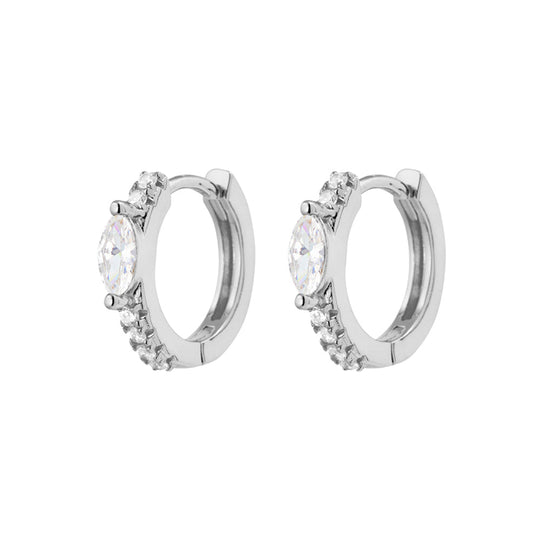 Sterling Silver CZ Oval Hoop Earrings – 15x2 mm