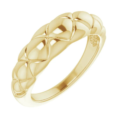 The Quilted Domed Ring crafted from the finest 14K yellow gold. This women's ring is the ideal fashion accessory for work, special occasions or a night out on the town. The gold ring has a quilted diamond pattern and can be a standalone ring or paired with other rings for a unique look.