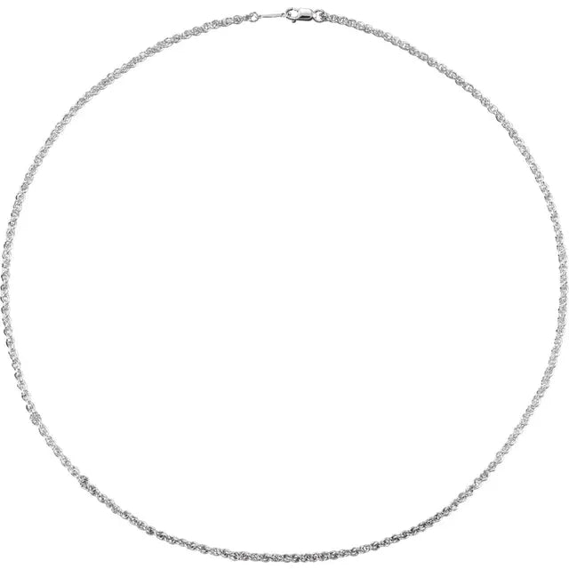 Our tarnish-resistant Sterling Silver 2mm Rope Chain in 4 lengths is ideal for adding a pendant and creating a necklace. Part of our silver jewellery collection, this is a must-have chain for any jewellery collection. Shop online with Confidence with Jewels of St Leon Australia.