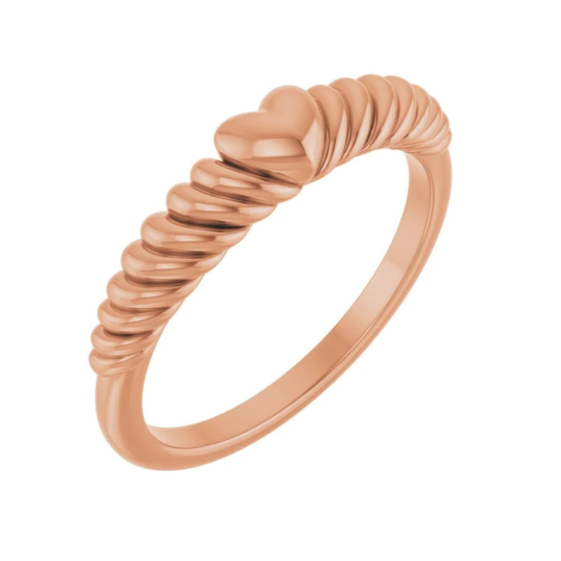 Croissant Domed Heart Ring in 14kt Yellow, White or Rose Gold