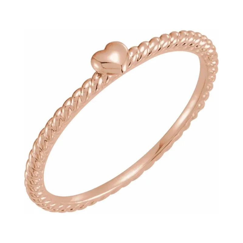 Heart on a Stackable Rope Ring in 14kt Yellow, White or Rose Gold