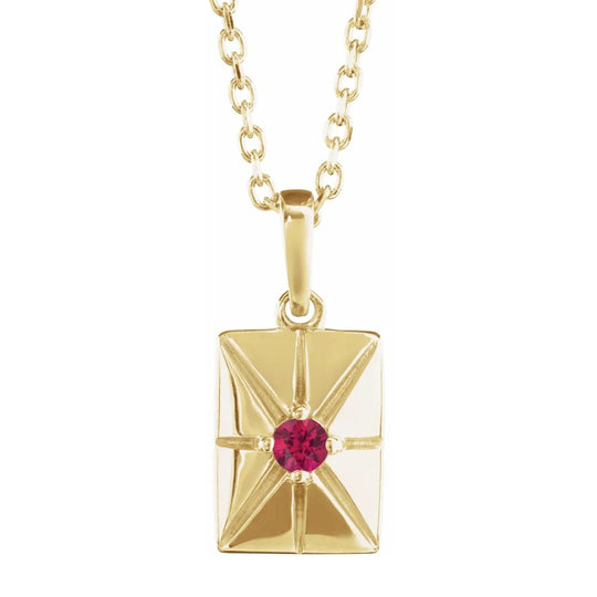 Starburst Pendant Necklace with Natural Ruby in 14ct Yellow Gold