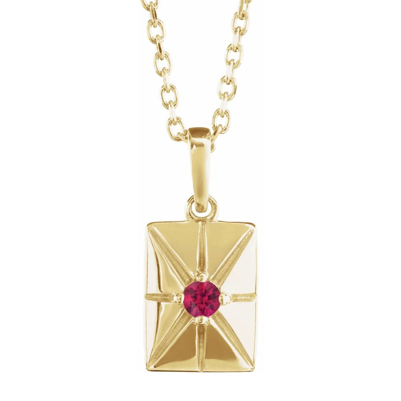 Starburst Pendant Necklace with Natural Ruby in 14kt Yellow Gold