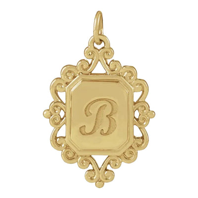 Introducing our exquisite Scroll Engravable Pendant in 14kt Yellow Gold, a timeless adornment for every woman's jewellery collection. Crafted with meticulous attention to detail, this pendant measures 21.63x13.51mm and features a beautiful scroll design that exudes elegance and sophistication.