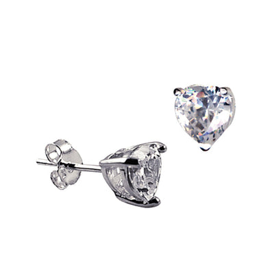 6mm Sterling Silver heart CZ stud earrings on white background