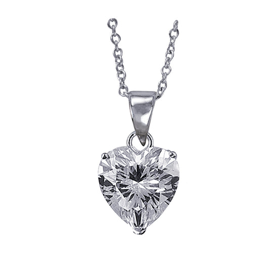 Sterling Silver 9mm CZ Heart Pendant with 45 - 50cm Chain