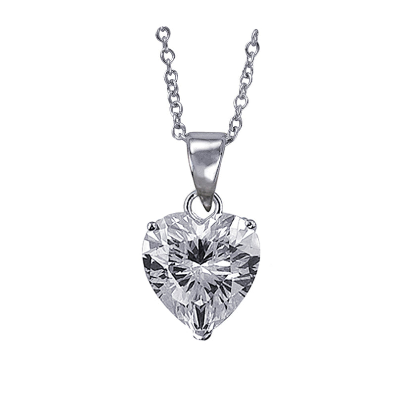 Sterling silver necklace featuring a 9mm white CZ heart pendant on an adjustable cable chain.