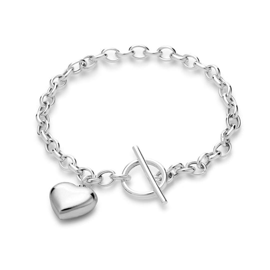 Silver Fob Bracelet with Heart Pendant