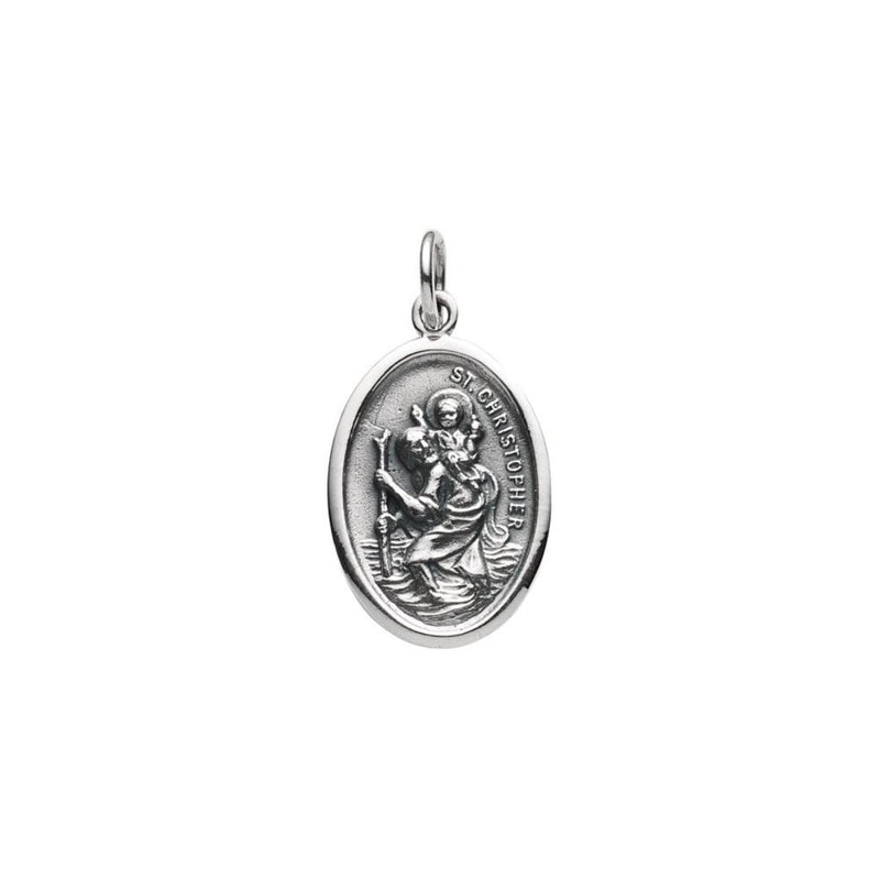St. Christopher 29x15mm Oval Silver Pendant