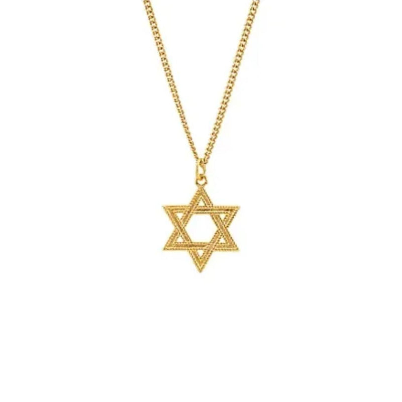 A sleek Star of David pendant in 24K Gold Plated Sterling Silver on a 60cm chain, showcasing a timeless design, perfect for expressing faith with elegance.