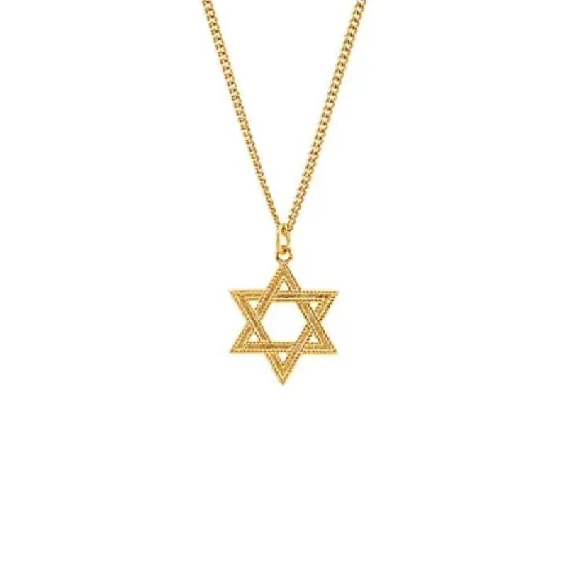 A sleek Star of David pendant in 24K Gold Plated Sterling Silver on a 60cm chain, showcasing a timeless design, perfect for expressing faith with elegance.