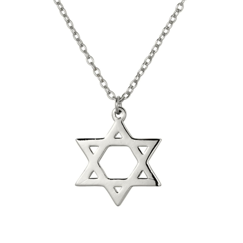 A close-up of the sterling silver Star of David pendant, showcasing its detailed 13x13mm design and polished finish, symbolising spirituality and faith.