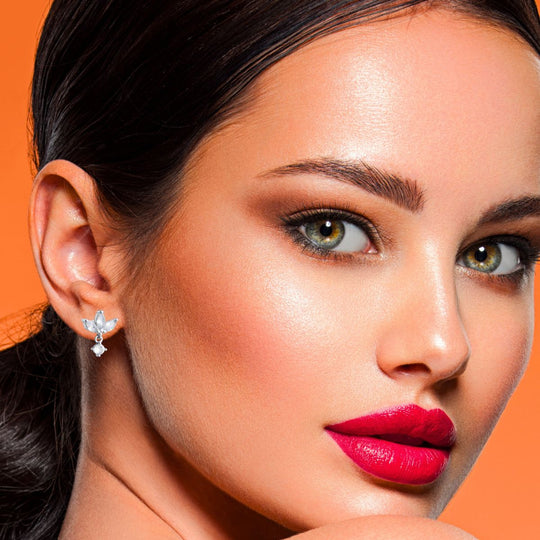 925 Sterling Silver CZ Flower Stud Earrings with Dangle CZ Drop