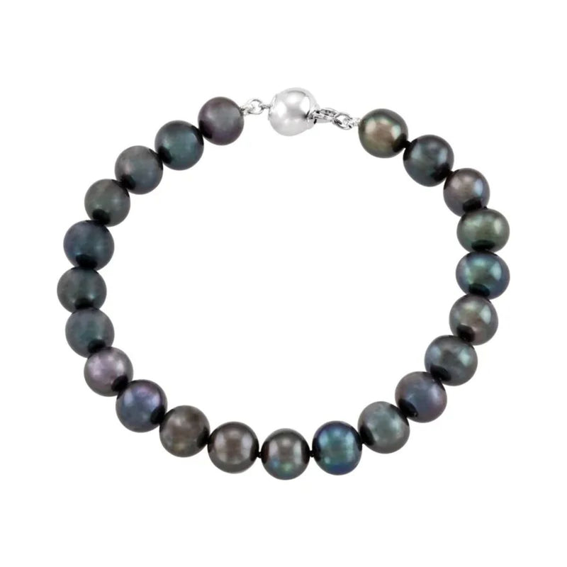 The Sterling Silver Cultured Black Freshwater Pearl Bracelet is a stunning jewellery piece that adds elegance to any outfit. The bracelet is crafted with a sterling pearl strand that measures 7.75 inches (19.6cm) and features 22 brilliant black pearls that shimmer with every movement. Available at Jewels of St Leon.