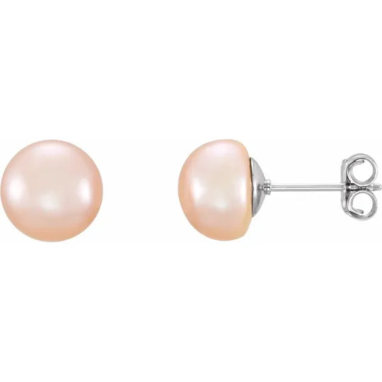 Freshwater Cultured Pink Pearl Stud Earrings in 925 Sterling Silver