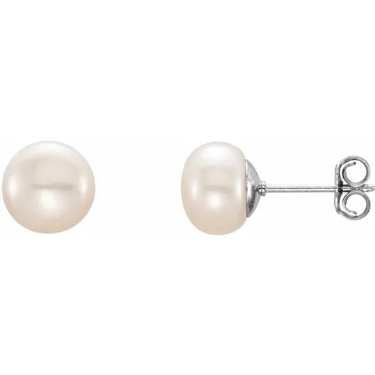 Freshwater Cultured White Pearl Stud Earrings in 925 Sterling Silver