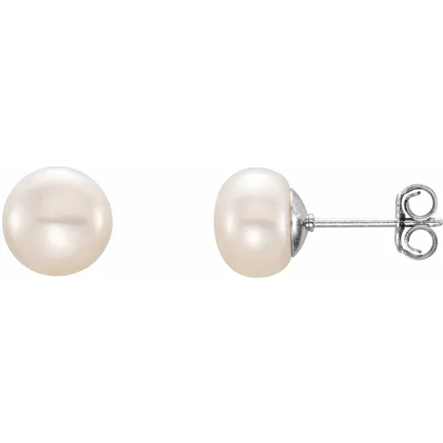 Freshwater Cultured White Pearl Earrings in 925 Sterling Silver - the perfect accessory for any occasion! These classic and elegant earrings are made with genuine freshwater cultured pearls and feature a plain silver stud earring setting.