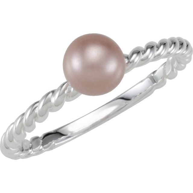 Stackable Imitation Pink Pearl Rope Ring in Sterling Silver - a stunning addition to any ladies&