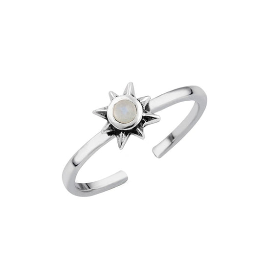 925 Sterling Silver Sunburst Moonstone Adjustable Toe Ring