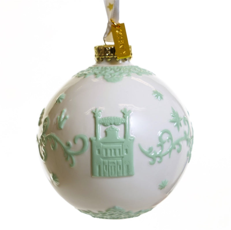 Tiana White Ornament with embossed New Orleans palace design – Disney Princess Christmas decoration.