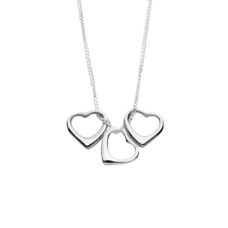 The Triple Floating Heart Necklace in Sterling Silver from the Essential Silver Collection offers timeless elegance and versatility. Featuring three beautifully polished hearts, this necklace allows you to wear one, two, or all three hearts to match your style and mood. Shop Silver Jewellery at Jewels of St Leon.