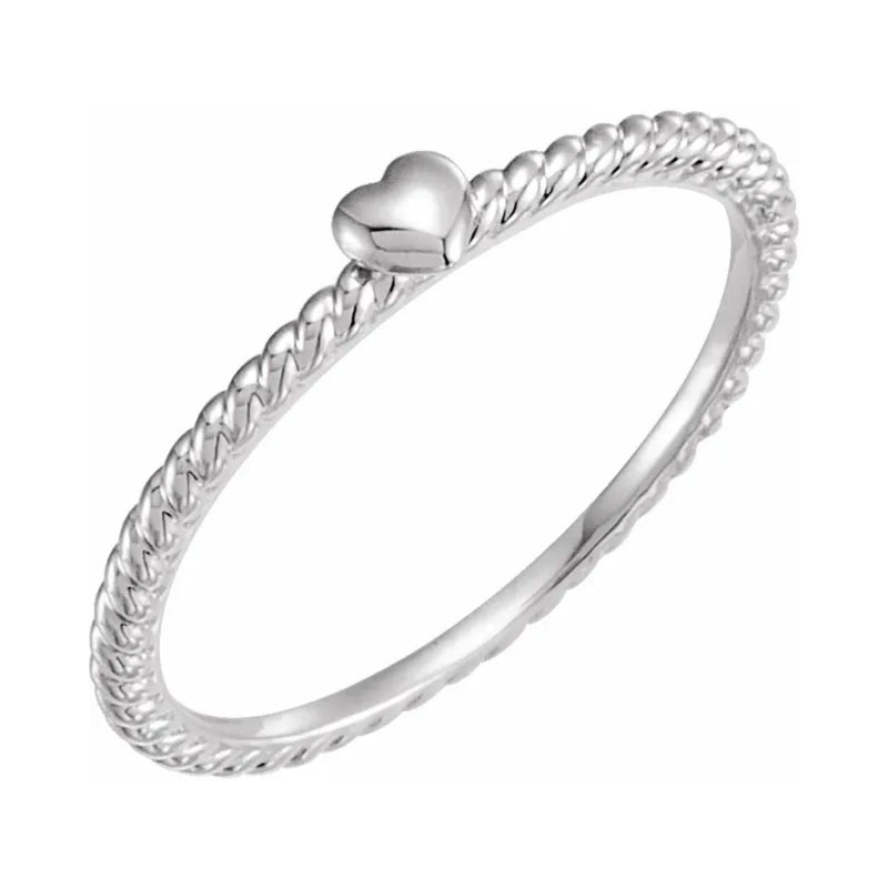 Heart on a Stackable Rope Ring in 14kt Yellow, White or Rose Gold