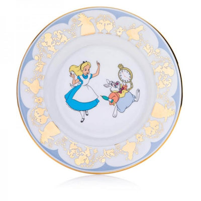 From the Beloved Disney Classic Alice in Wonderland is this handmade and hand decorated fine bone china Plate with Alice and the White Rabbit, Don't be late for this beautiful collectable with real gold highlights from Jewels of St Leon Australia.